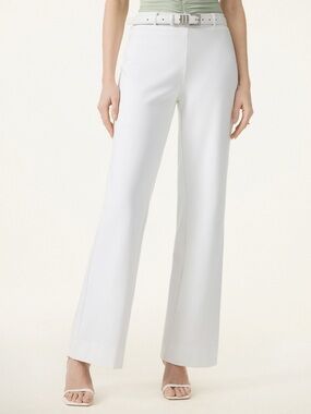 OGL White Not-See-Thru Drapey Mid Rise Wide Leg Pull-on Pant with Pockets MP